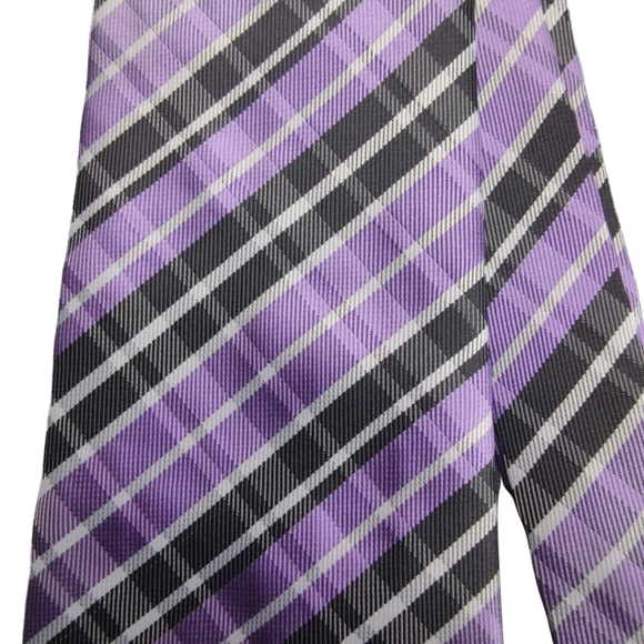 ✨ Kai Long Purple Plaid Silk Tie - Picture 3 of 7